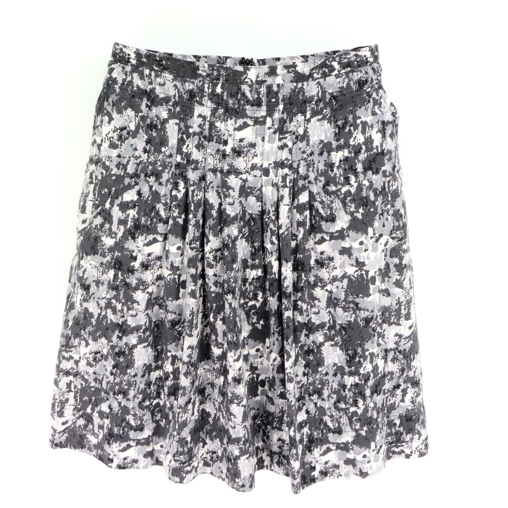 New York & Company Skirt Womens Sz 4 Gray Geometric 100% Cotton Pockets‎ Pleated